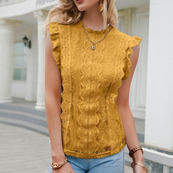 Boho Pink Chic Lace Ruffle Sleeve Floral Top - Picture 6 of 8